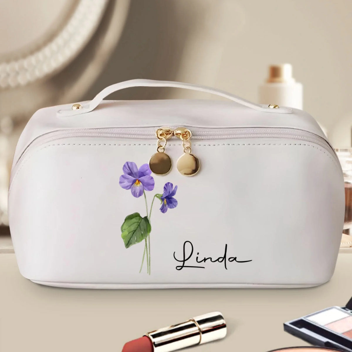 Birth Month Flower Version 2 - Personalized Leather