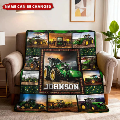 Custom Name Green Farm Tractor Blanket - Personaliz (2)
