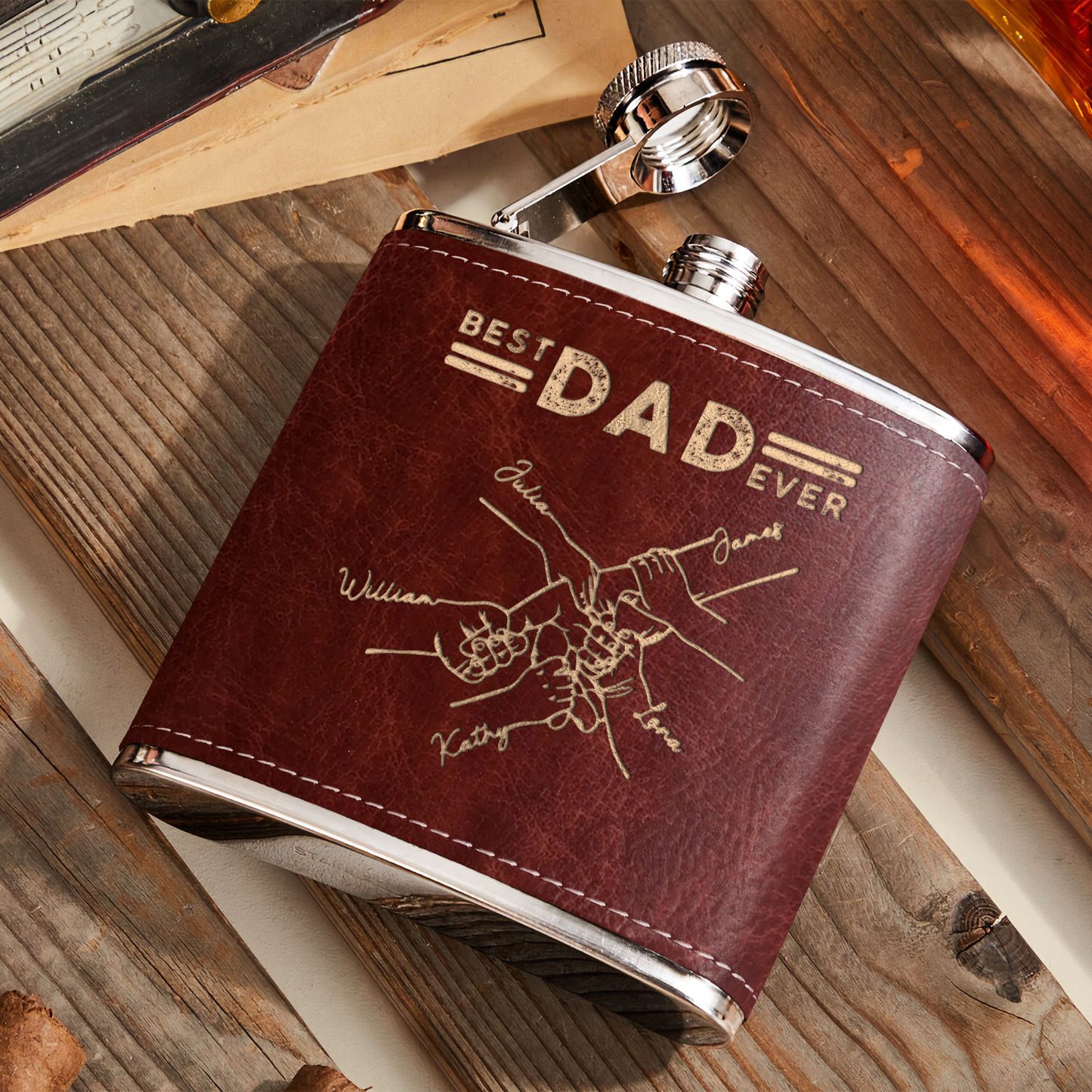 Meilleurs cadeaux pour la fête des pères pour papa - Flacon en cuir personnalisé 