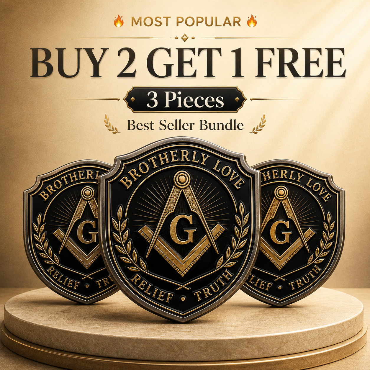 Freemason Metal Car Emblem – Brotherhood, Relief & Truth Masonic Badge for Cars, Trucks & Toolboxes