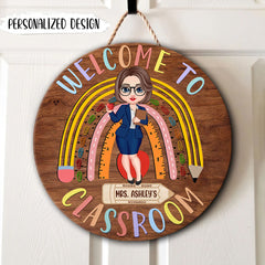 Rainbow Teacher Welcome To Classroom Personalized Door Sign