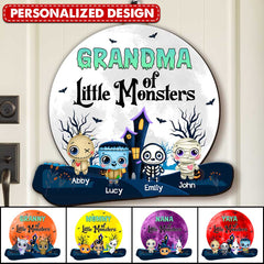 Hallooween Grandma Mom Of Little Monster Kids Personalized Door Sign