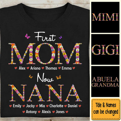 Cadeau personnalisé pour Nana, première maman, maintenant grand-mère, motif floral, t-shirt - sweat à capuche - sweat-shirt