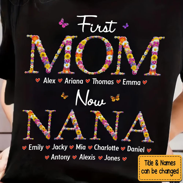 Cadeau personnalisé pour Nana, première maman, maintenant grand-mère, motif floral, t-shirt - sweat à capuche - sweat-shirt