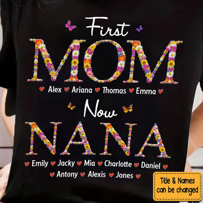 Cadeau personnalisé pour Nana, première maman, maintenant grand-mère, motif floral, t-shirt - sweat à capuche - sweat-shirt
