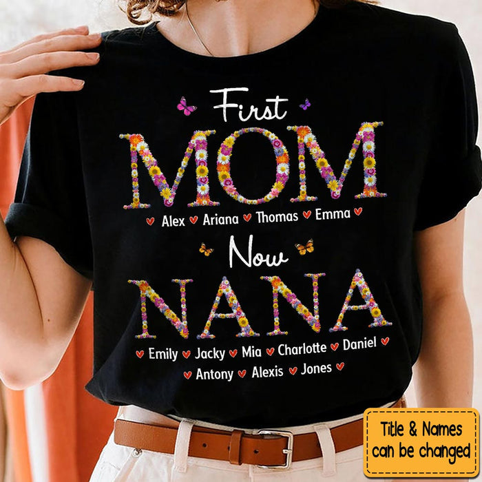 Cadeau personnalisé pour Nana, première maman, maintenant grand-mère, motif floral, t-shirt - sweat à capuche - sweat-shirt