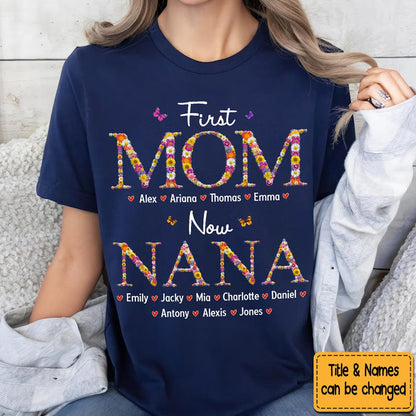 Cadeau personnalisé pour Nana, première maman, maintenant grand-mère, motif floral, t-shirt - sweat à capuche - sweat-shirt