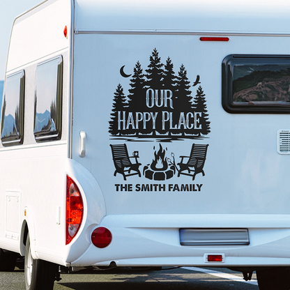 Camping Lovers - Our Happy Place - Camping Personalized Custom RV Decal
