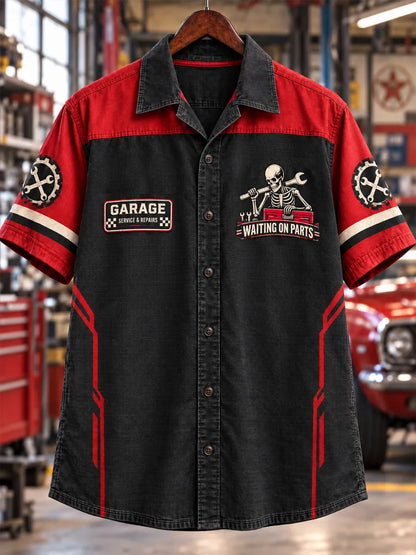 ☕ "Waiting on Parts" Skeleton Mechanic Workshop Shirt