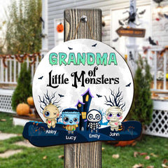 Hallooween Grandma Mom Of Little Monster Kids Personalized Door Sign