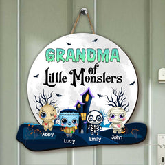 Hallooween Grandma Mom Of Little Monster Kids Personalized Door Sign