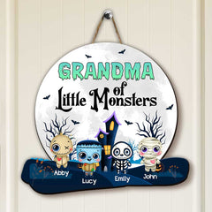 Hallooween Grandma Mom Of Little Monster Kids Personalized Door Sign