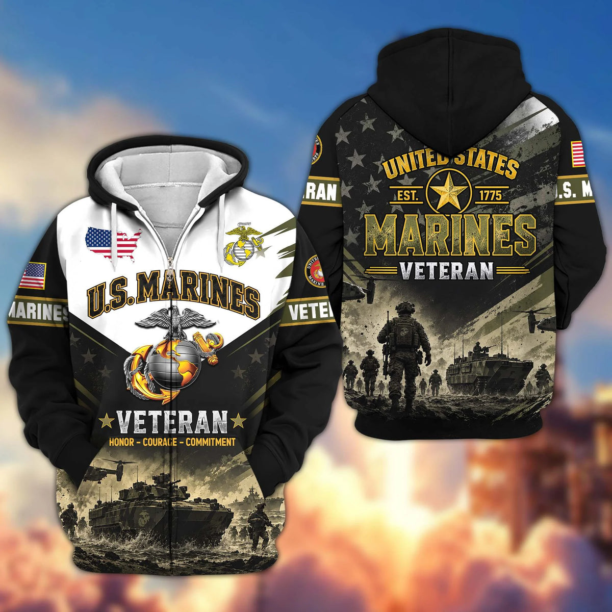 Premium US Veterans Zip Up Hoodie CPHN160912, Gifts For US Veterans, Gifts For Veterans Day.