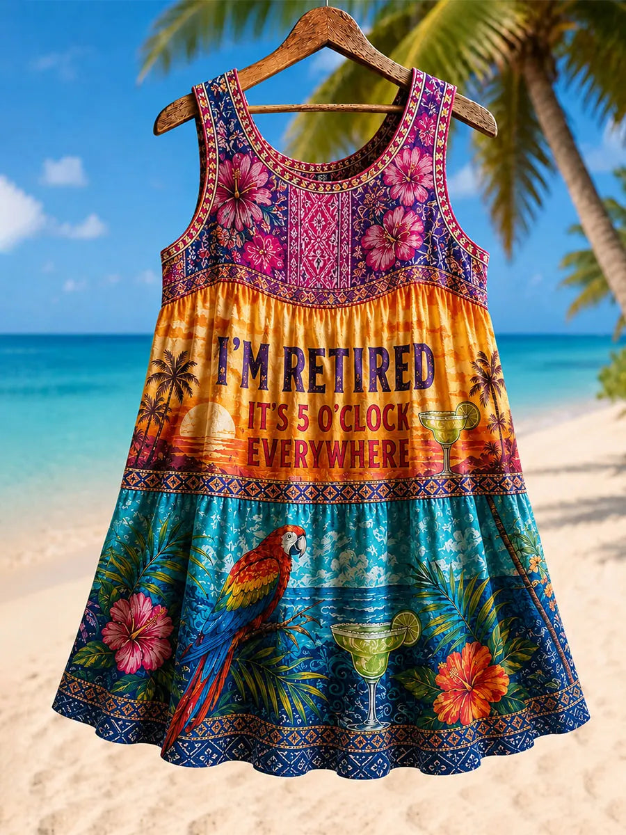 I’m Retired It’s 5 O’Clock Everywhere Tropical Parrot Cocktail Sleeveless Tank Top