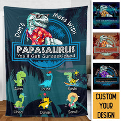 Personalisierte Decke mit Namen - Papasaurus Hawaii Version